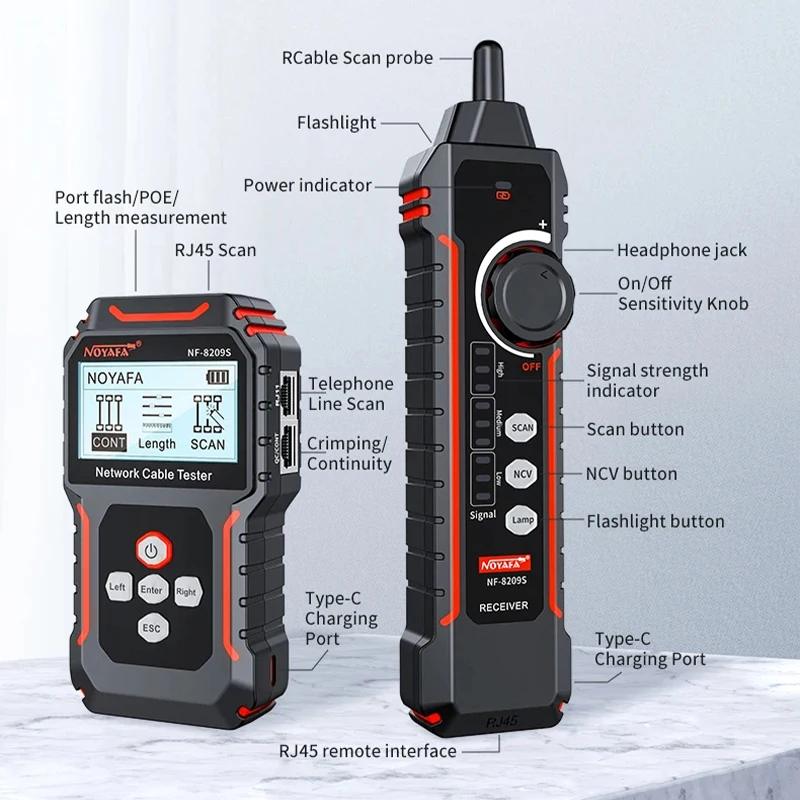noyafa New NF-8209S LCD Network Cable Tester Wire Tracker PoECurrent Length cabl RJ45 Cable Tracker multifunctional tester Tool