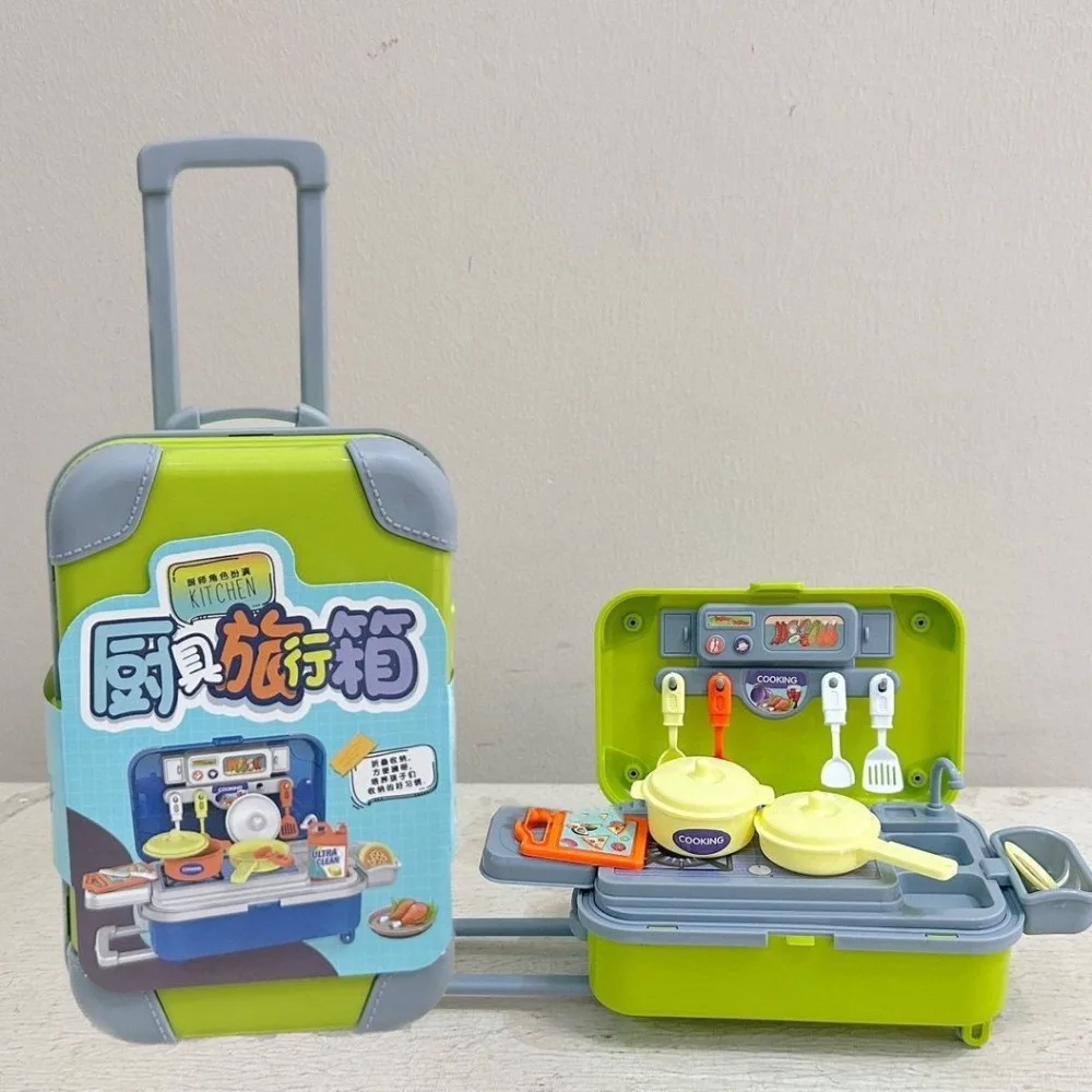 Simulation Suitcase Kitchen Toys Cooking Kits Utensils Tableware Children's Play House Trolley Case Mini Box Pretend Play Kit