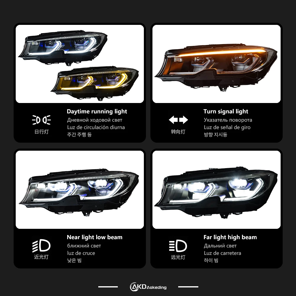 AKD رئيس مصباح لسيارات BMW G20 G28 LED المصباح 2018-2021 المصابيح الأمامية 325i 320i DRL بدوره إشارة عالية شعاع الملاك العين العارض عدسة