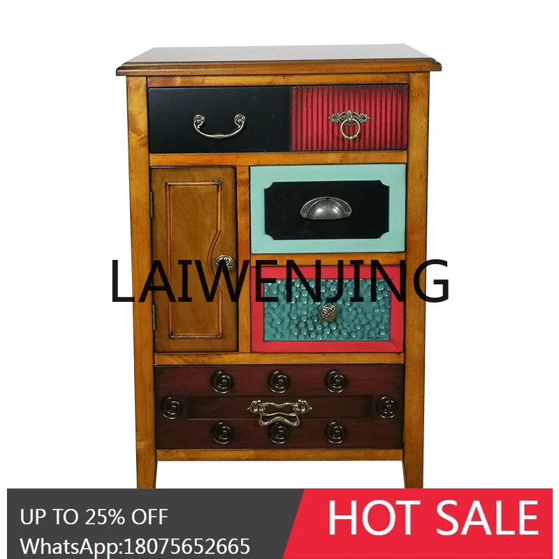 

RWJ Chest of Drawers Living Room Vintage Solid Wood Study Storage Cabinet Bedroom Bedside Table