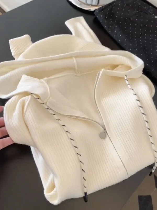 

Ele вязаный открытый кардиган с капюшоном, женский модный осенне-зимний утягивающий кардиган на молнии, длинный све, топ из качественного материала