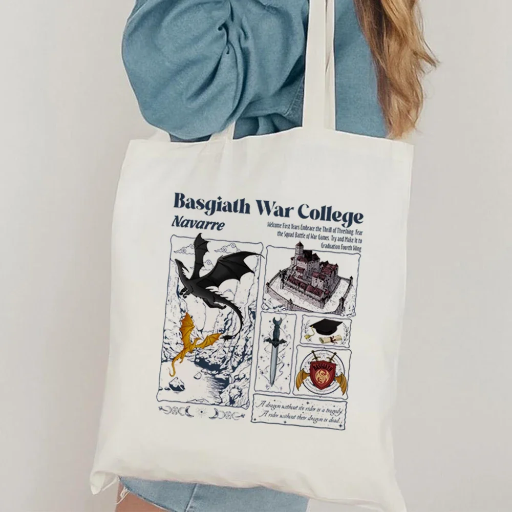 Basgiath War College tote bag Fourth Wing Dragon Rebecca Yoros canvas handbag Sarah J Mass Merch Cool Dragon bags Fans Gift
