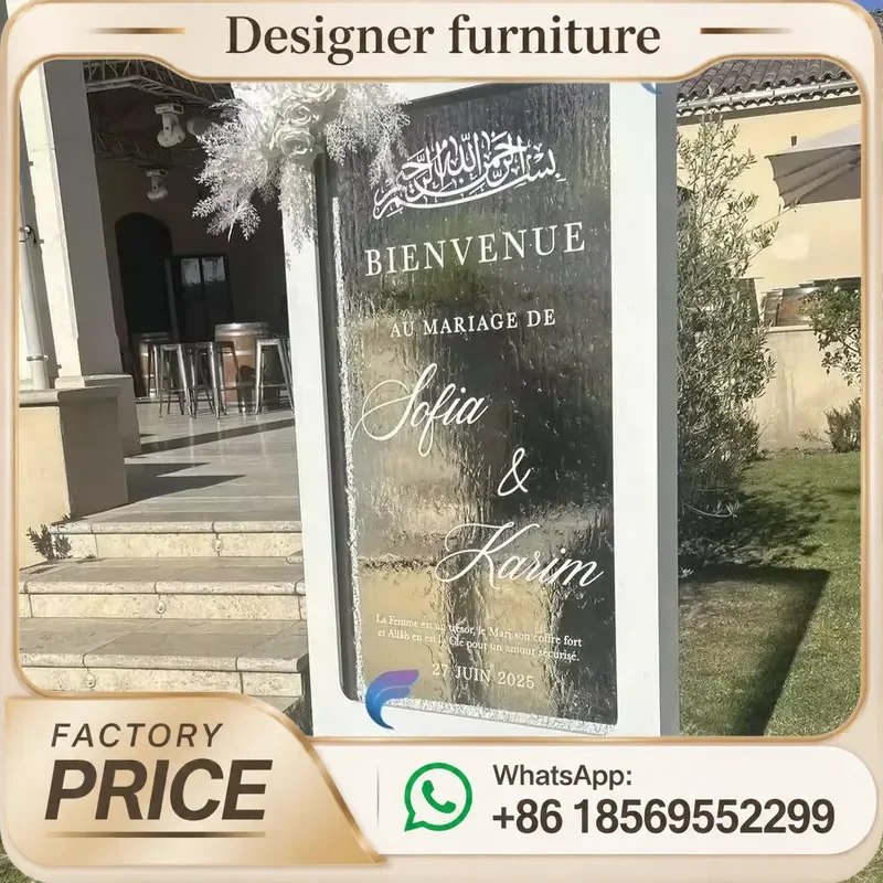 Event Welcome Sign Water Curtain Waterfall Backdrop Mirror Tempered Glass Water Fountain for Wedding Hotel