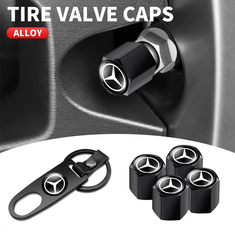 Tapas de válvula de aire para neumático de rueda de coche con llavero para Mercedes Benz C180 C200 C260 C300 W108 W124 W126 W140 W168 W169 Accesorios