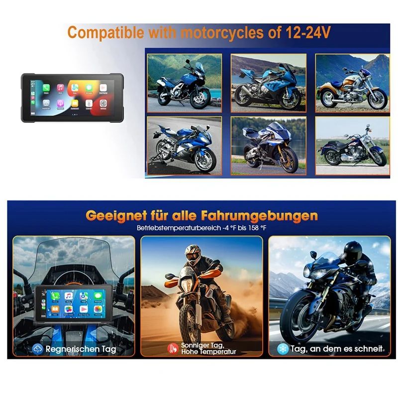 Motorrad 6,86 Zoll Bluetooth tragbaren Bildschirm GPS Navigation IP68 wasserdicht drahtlose Carplay Android Auto MP5-Player