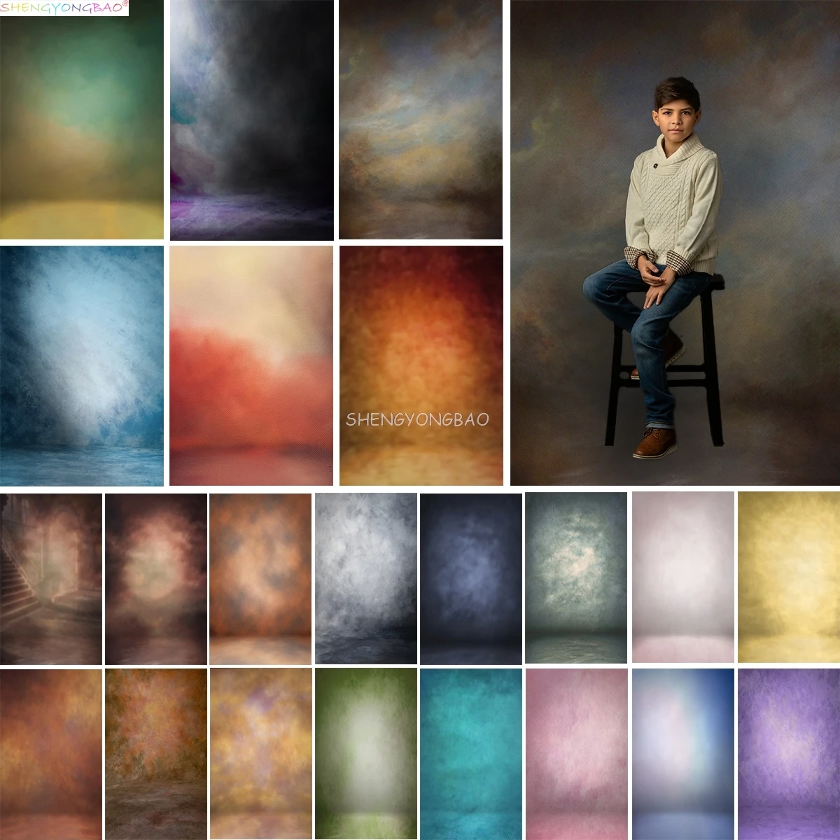 

Vintage Abstract Gradient Background Birthday Party Decoration Pregnant Flower Retro Portrait Family Photography Backdrop RO-07