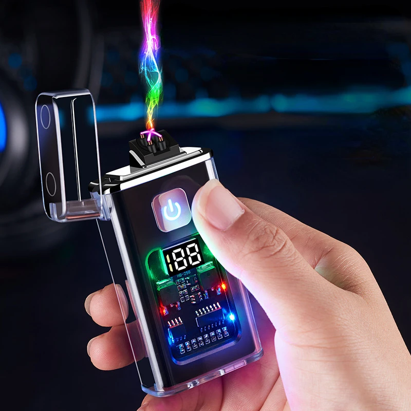 Brand New Transparent Shell Double Arc Lighter Digital Power Display Ignition Counting Cigarette Lighter Type-cChargingInterface