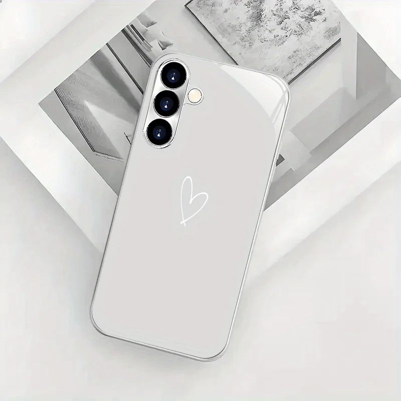 White small heart-shaped electroplated silver phone case for Samsung GalaxyS26 S25 S24 S23 S22 S20 FE/Ultra/Plus anti drop Cover