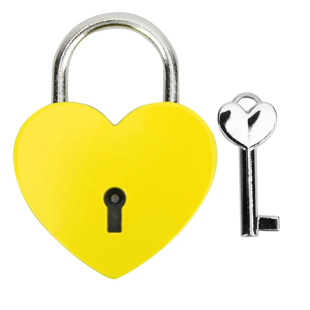 1pcs Colorful Zinc Alloy Material Heart Shaped Padlock With Keys 45x59mm Size Metal Padlock Mini Padlock For Cabinet Lockers