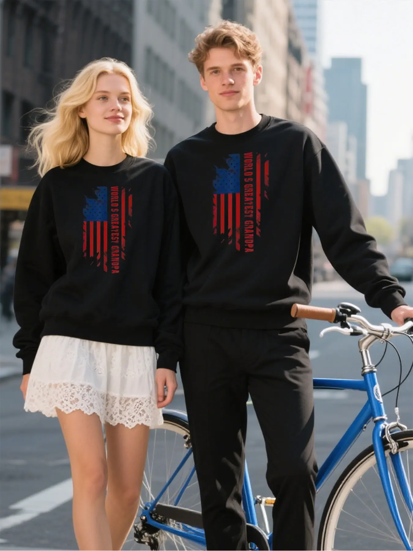 Col rond unisexe en coton doux avec le plus grand grand grand grand-père du monde et imprimé drapeau américain, parfait pour un cadeau d'anniversaire