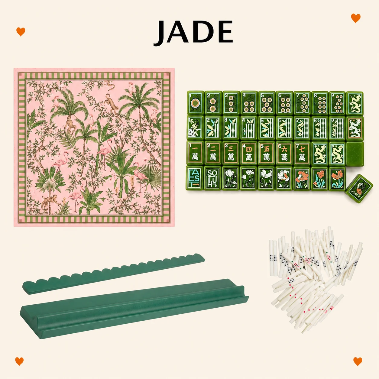 JADE American Mahjong Game Set With Matching Mat Wooden Racks Magnetic Pushers Scoring Sticks Gift Mahjong Set