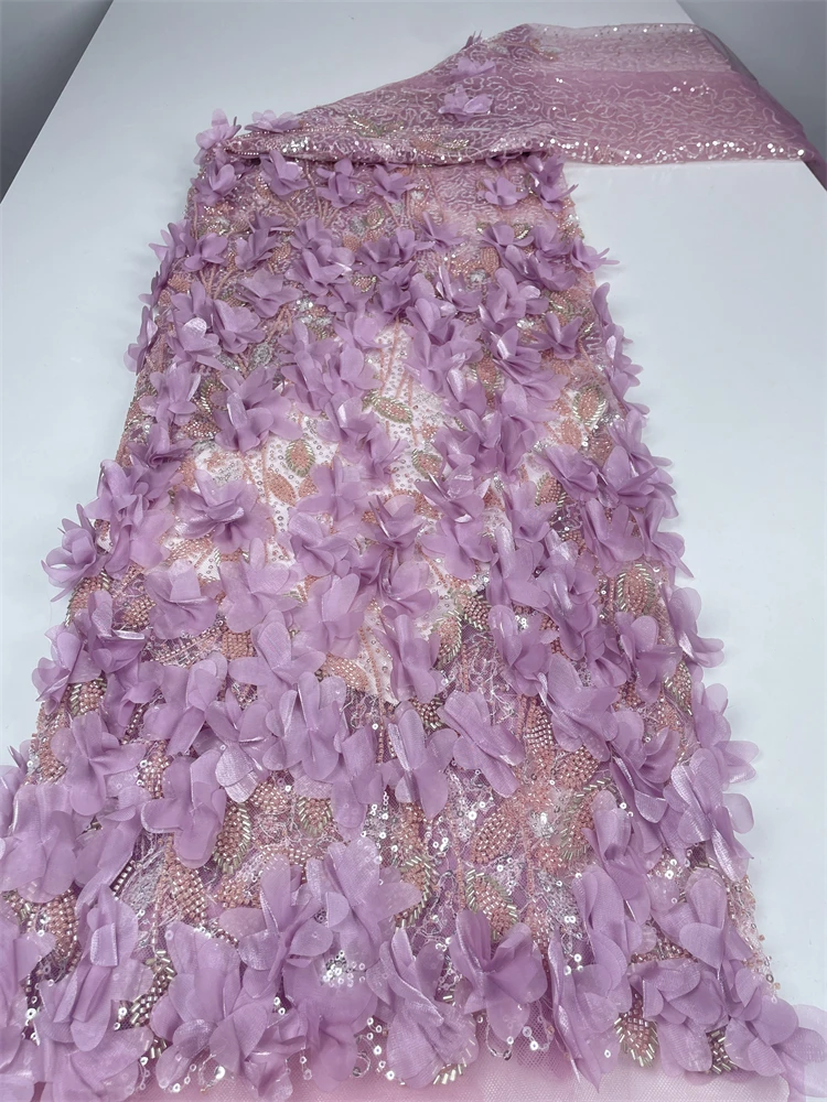 

Luxury French 3D Flower Feather Lace Fabric 2025 high Quality Nigerian Lace Fabric For Wedding Party Dress Sewing