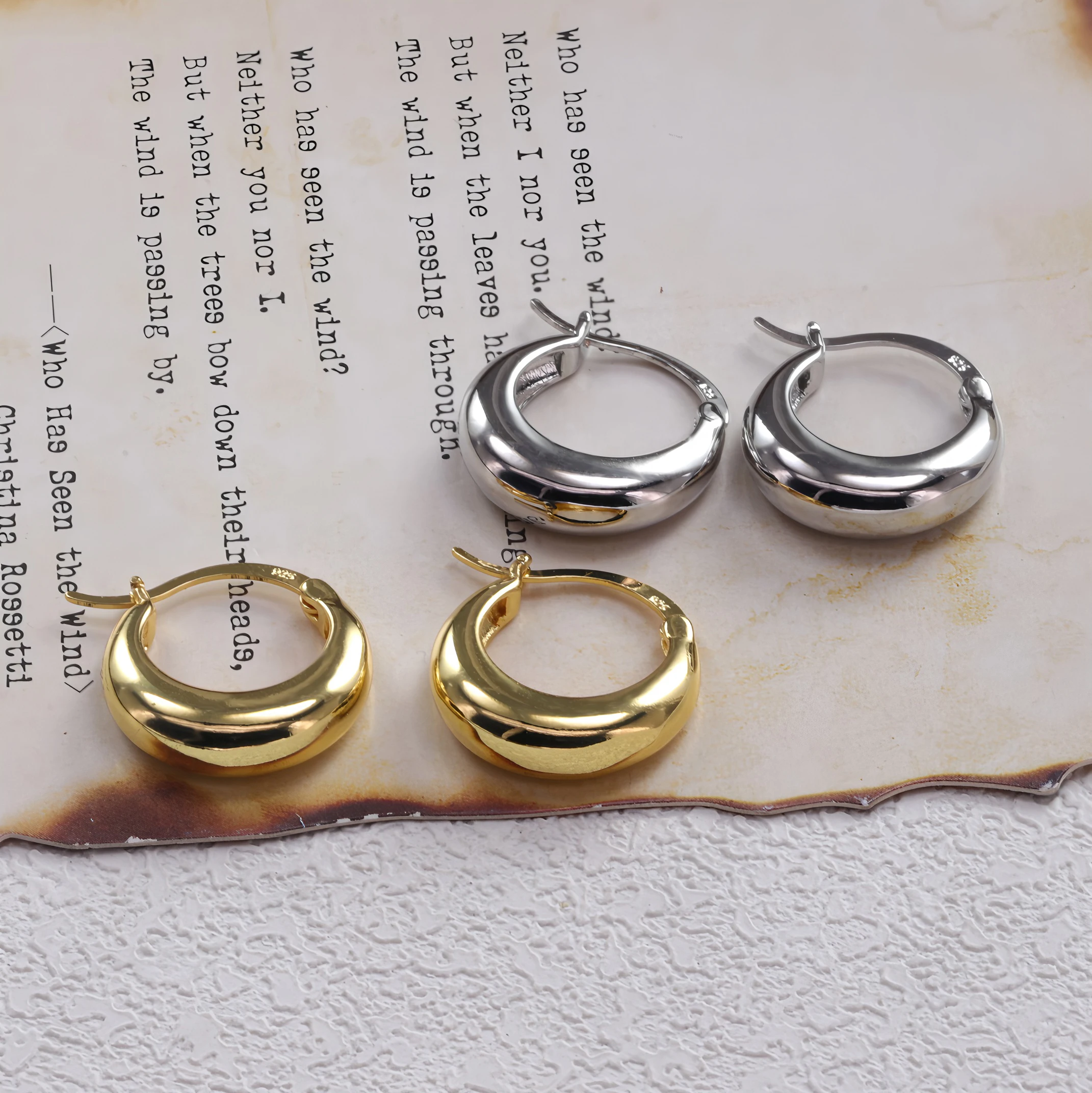 Boucles d'oreilles créoles épaisses en argent sterling 925 pour femmes, bijoux d'oreille punk géométriques en forme de cercle, cadeaux de fête et d'anniversaire, vente en gros et dropshipping