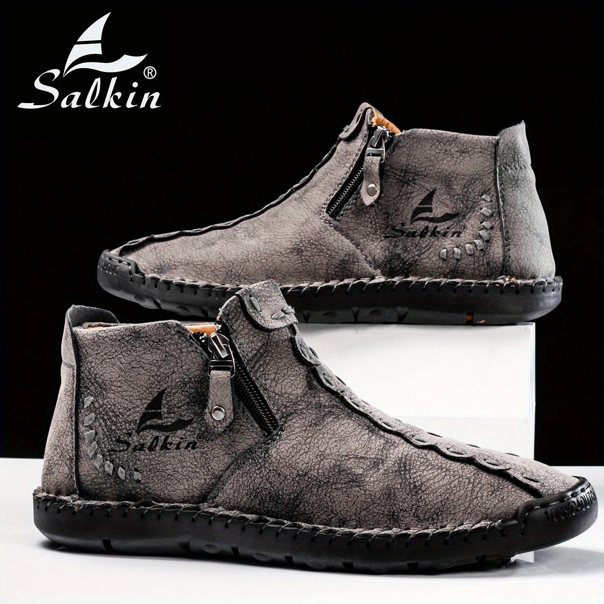 Leather Ankle Boots for Men 2024 New In High Top Sneakers Luxury Winter Shoes Man Footwear Casual Fur Plush Motorcycle Boots Man