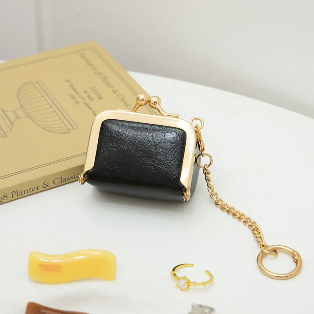 Cute With Keychain Kiss Lock Coin Purse Mini PU Leather Leather Jewelry Bag Square Polka Dot Small Item Bag Jewelry Storage