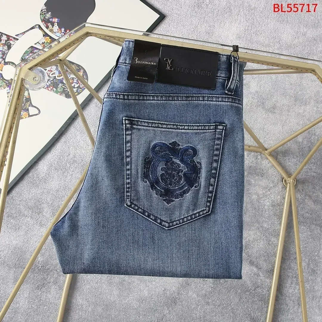 

BILLIONAIRE OECHSLI Jeans Thin Cotton Men 2026 Spring Summer new Blue embroidery Middle waist casual Big size 30-40 Pants