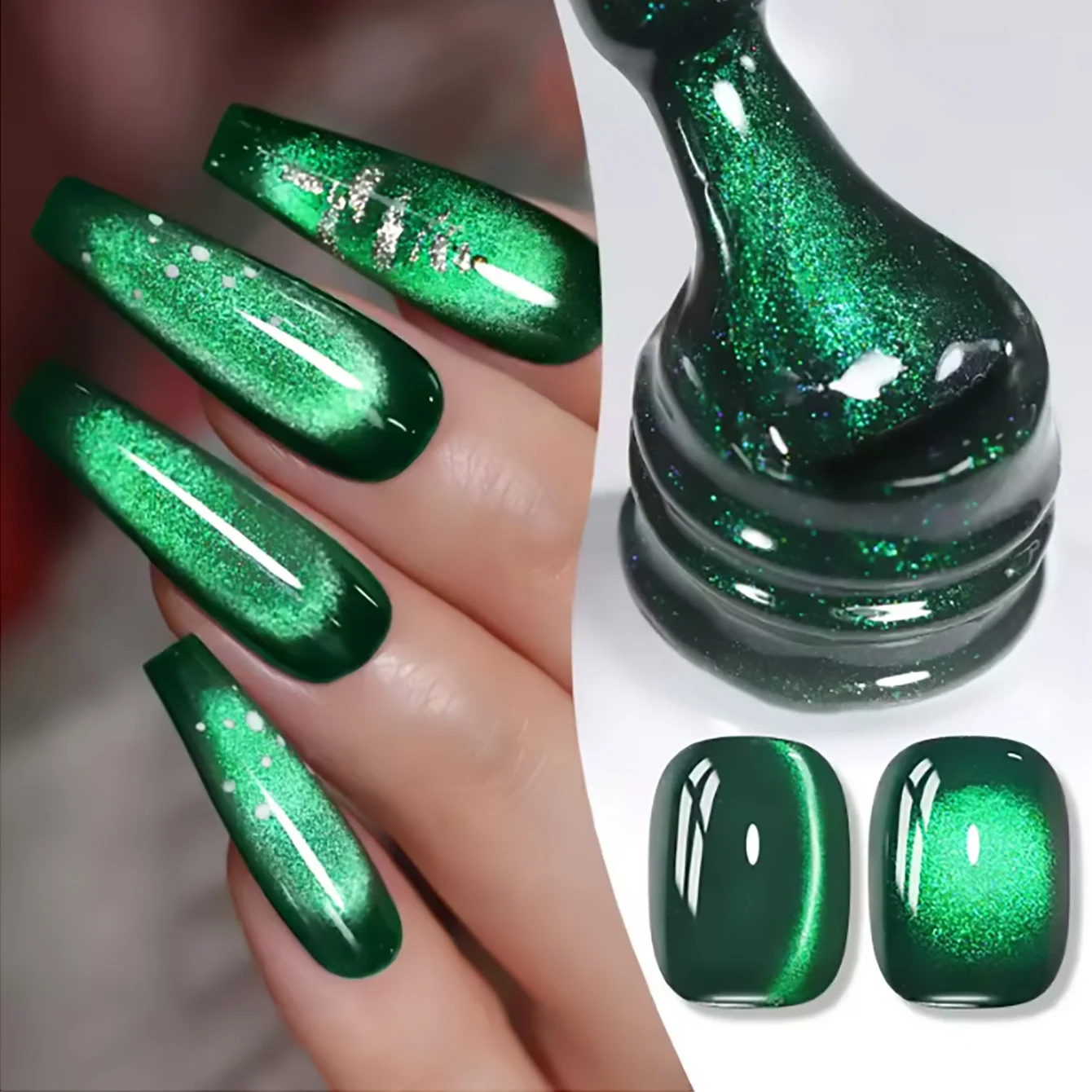 ZH 12ML Emerald Green Magnet Cat Eye 2026 New Gel Nail Polish Green Whitening Glass Bead Cat Eye Nail Polish Nail Art