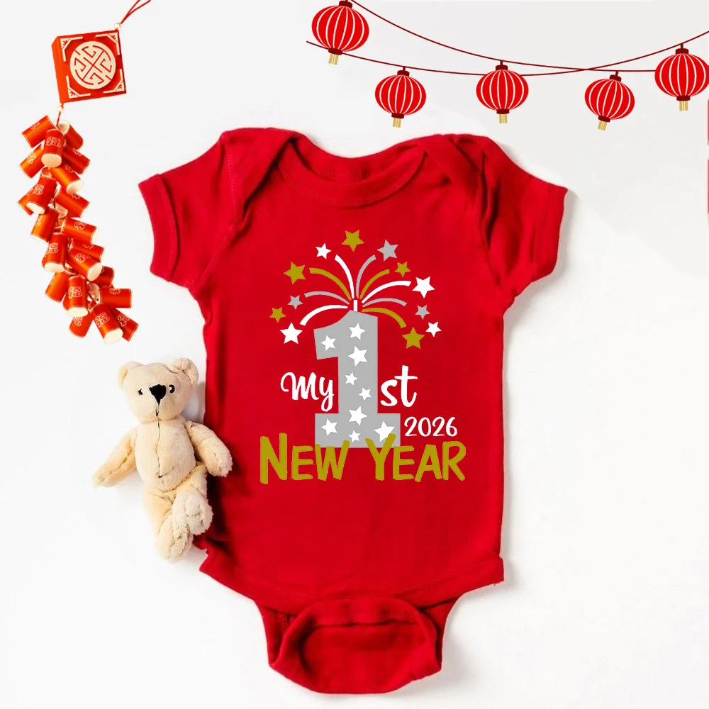 بلدي 1st السنة الجديدة 2026 الطفل الأحمر القطن رومبير الطفل Babygrow ملابس النوم الوليد القادمة المنزل الزي إعلان الطفل #1