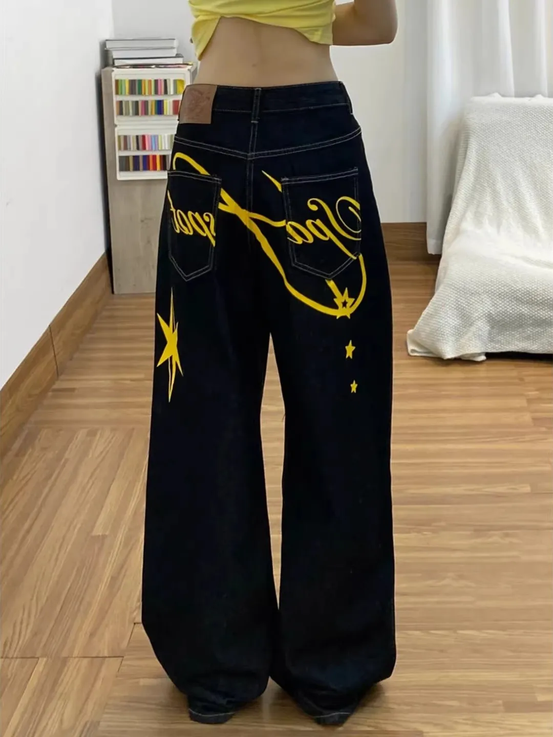 Calças Jeans Casuais Estilo Americano, Largas e Soltas, para Homens e Mulheres, com Estampa Vintage e Bolsos, Jeans Duráveis ...