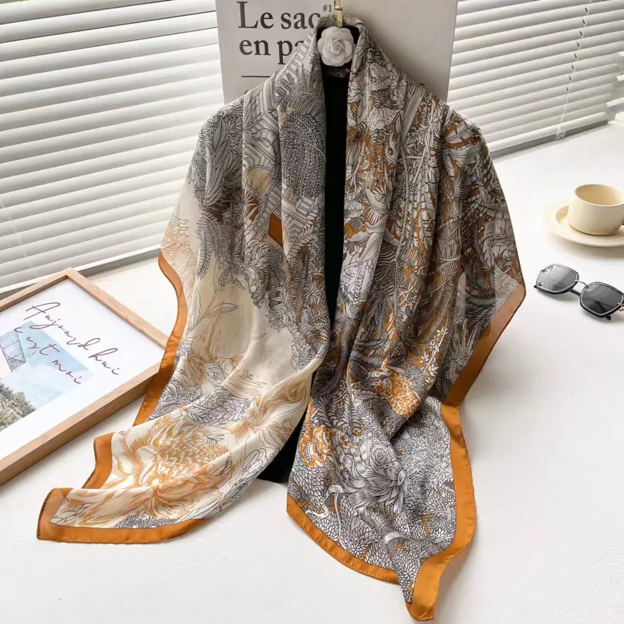 Spring Scarf Women\'s Luxury Design Scarf Silk Smooth Scarf Soft Muslim Headband Shawl Beach 110x110cm