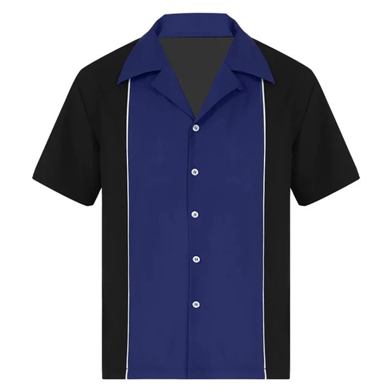 Camisa de bolos para hombre, camisa Retro de manga corta con botones, informal, multicolor, a rayas, cuello de muesca, 5XL, novedad de verano, 2024