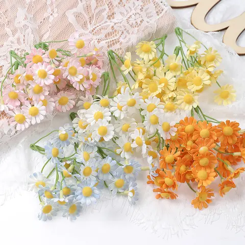 10/20PCs 데이지 인공 꽃 실크 가짜 꽃 홈 룸 장식 정원 웨딩 장식 DIY 꽃다발 선물 액세서리