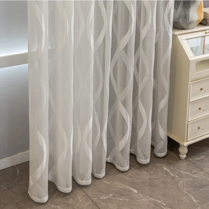 Modern American Simple Cut Velvet Solid Color Gauze Curtain Light-impermeable Living Room Bedroom Balcony Curtain