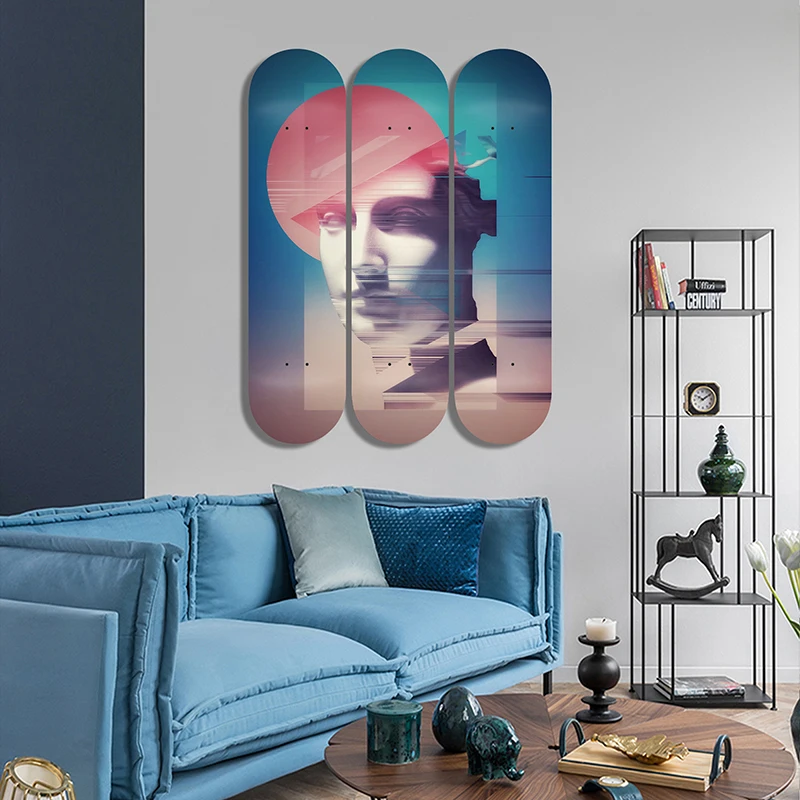 Set of 3pcs Decorative Abstract Art Skateboard Wall Art 7-layer Maple Decoration Skateboard Furnish and Decorate for Home Decor