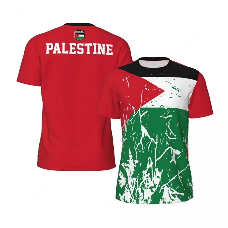 Palestine Flag Football T Shirts For Men Fashion Summer National Emblem 3D Printed Jersey Casual Quick Dry Breathable Tees Tops