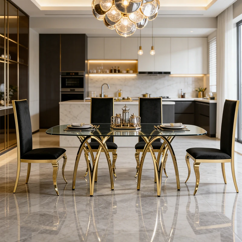 

km- Stainless Steel Dining Table Minimalist Modern Living Room Home Small Apartment Table with Premium Hardware Construction%