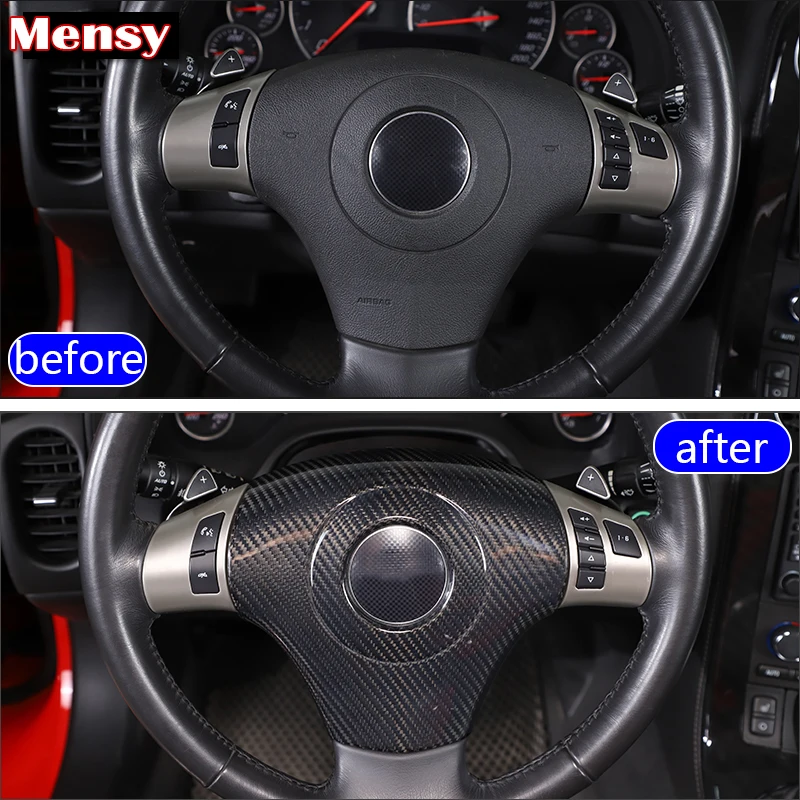 Car Steering Wheel Decorative Frame Cover Sticker Decoration For Chevrolet Corvette C6 2005-2013 Real Carbon Fiber Accessories