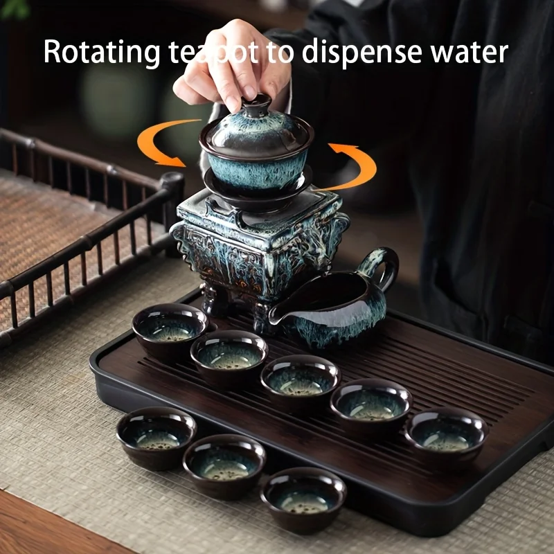 Imperial Dragon Tripod Ceramic Teapot - Rotating Spout Lazy Brewer Set, Leakproof Pouring, Collectible Tea Ceremony