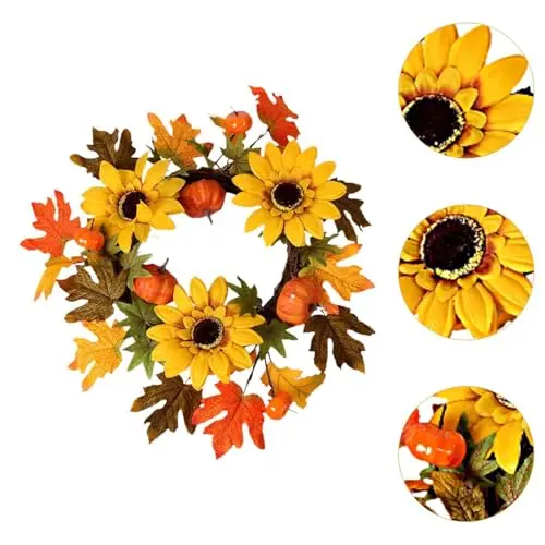 Festive Halloween Door Wreath with Lifelike Welcome Sign, Sunflower