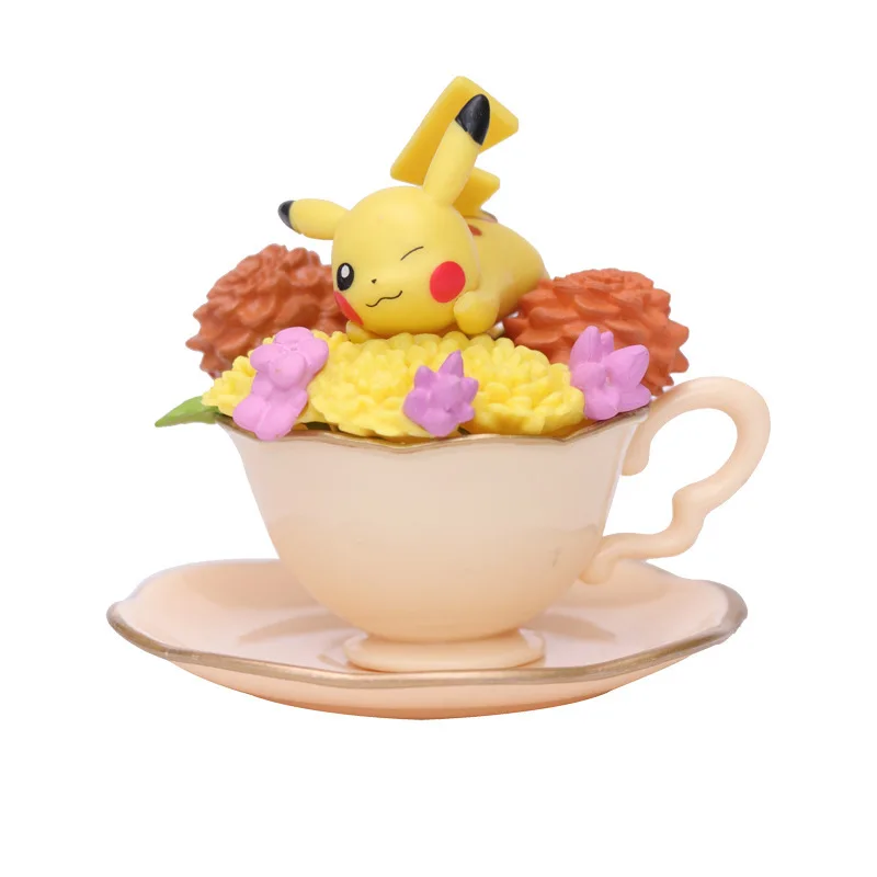 Cute Anime Pokemon Pikachu Ivysaur Bulbasaur Mewtwo PVC Action Figure Statue Floral Cup Collection Model Kids Toys Doll Gifts