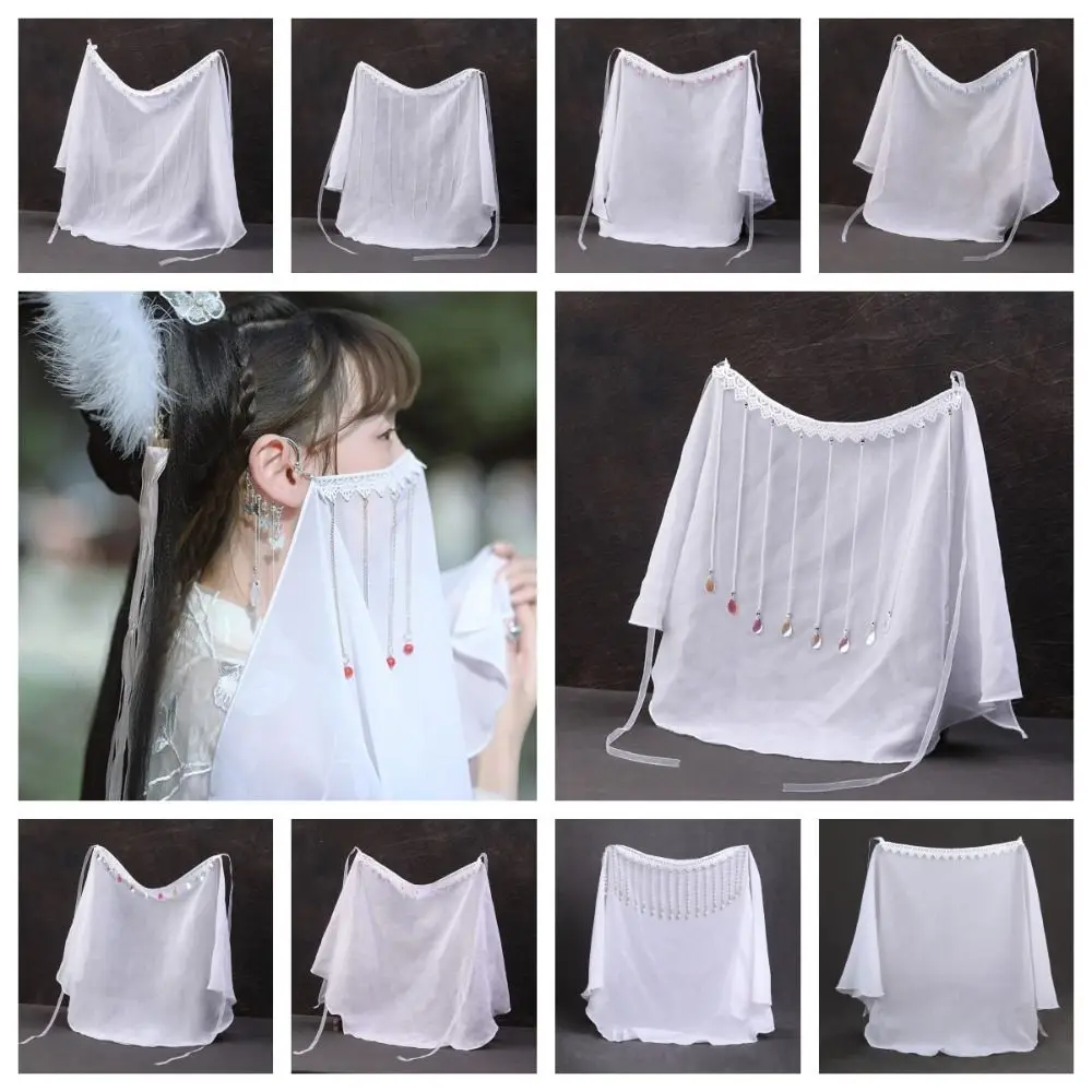 

Ancient Headwear Hanfu Face Veil Crystal Mesh Face Covering Gauze Hanging Ears Face Scarf Chinese Hanfu Accessories Women