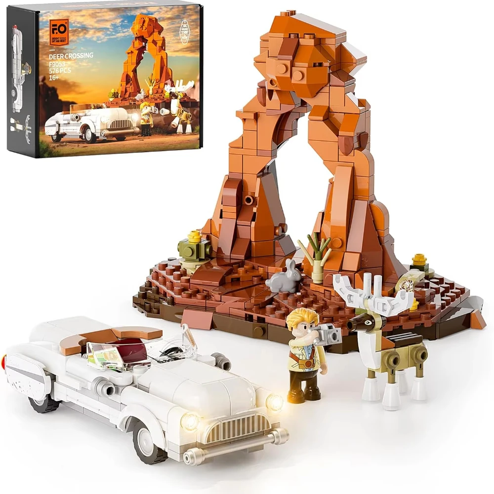 FUNWHOLE 576 шт. Road Deer-Crossing Lighting Building-Bricks-Set Технический автомобиль и коллекция оленів с цветной коробкой