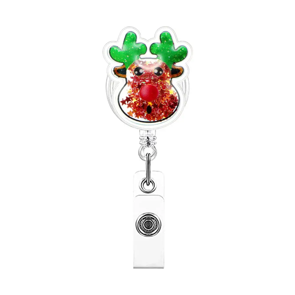 1Pc Retractable Badge Reel Clip Shiny Flow Badge Holder Christmas Santa Claus Bell Elk Students Doctor Nurses ID Card Holder