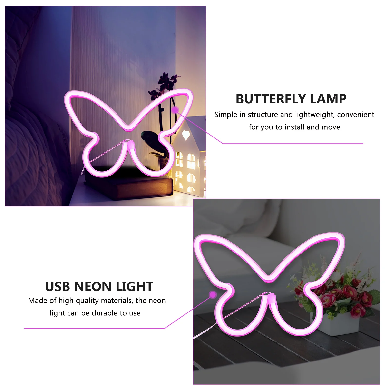 

1pc Butterfly Decorative Led Neon Light Usb Dual-Powered Lamp For Living Room Bedroom Garden Night Light Decor