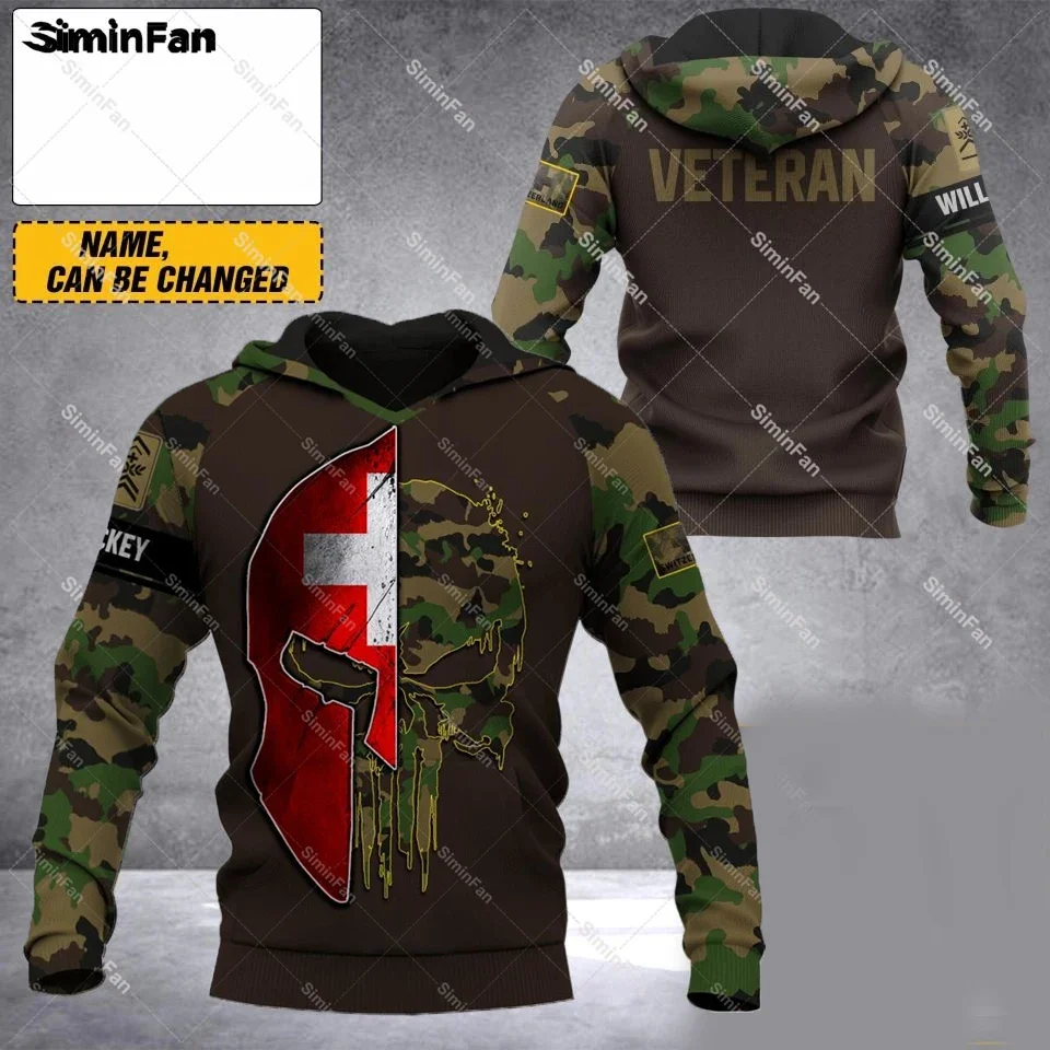 SWISS SOLIDER VETERAN CAMO SKULL 3D All Over Printed Hoodie Zipper Jacket Mens Coats Hooded Pullover Unisex Outwear Streetwear