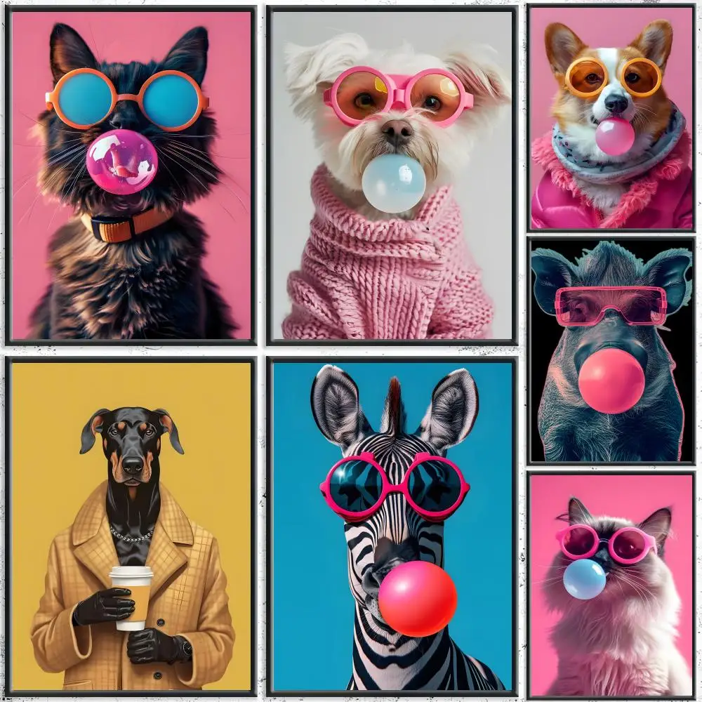 1PC--Cute Bubble Animal Show Poster Premium Waterproof Aesthetic Wall Art Designed for Living Room Bedroom Bar Home Decoratio