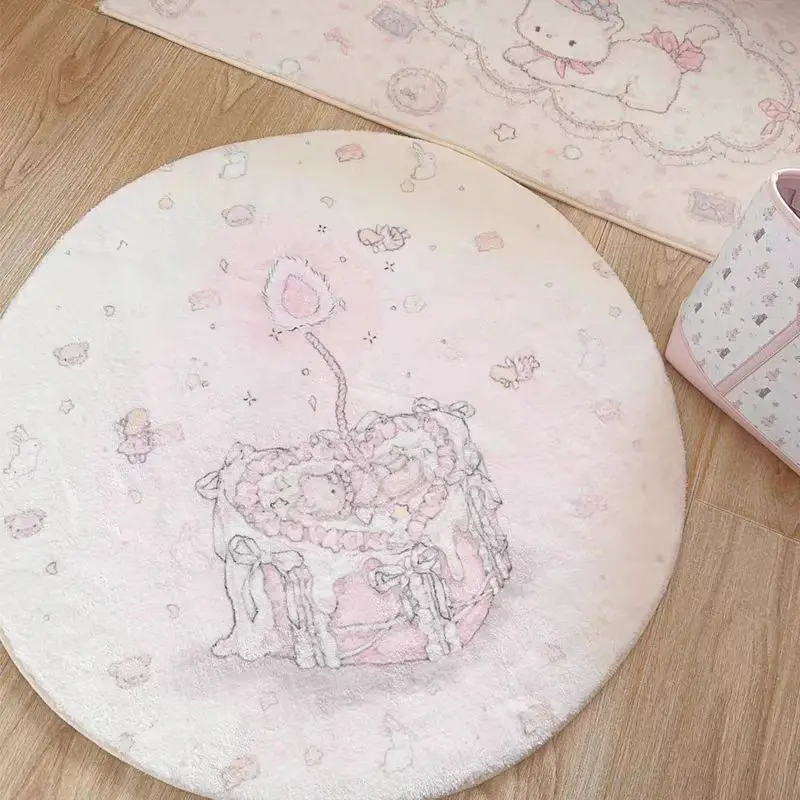 Cute Cat Girl Room Carpet Round Rectangular Cute Girl Heart Bedside Floor Mat Bedroom Imitation Cashmere Floor Mat Non-slip