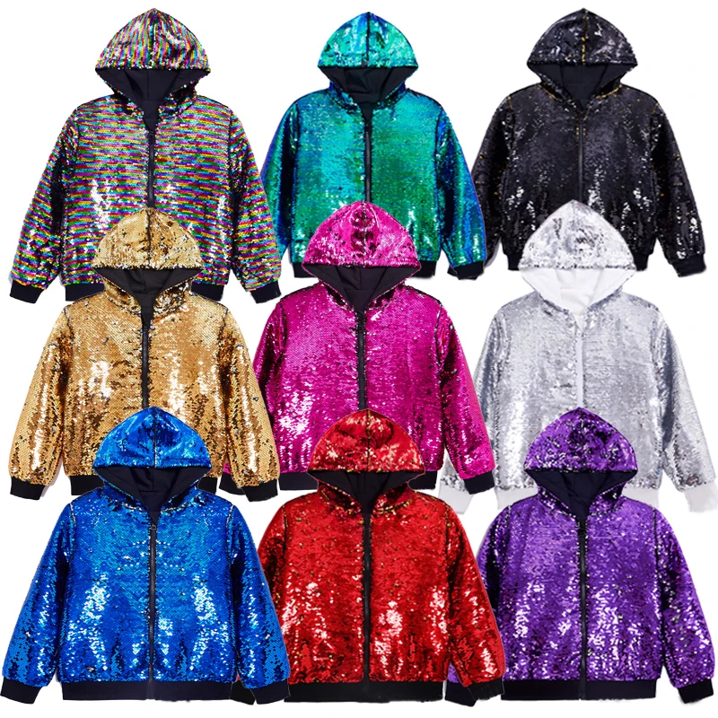 

2025 New Europe USA Flip Color Sequined Hooded Casual Jackets for Men, Fall Winter Loose Baseball Clothing, Large Size Eur Size