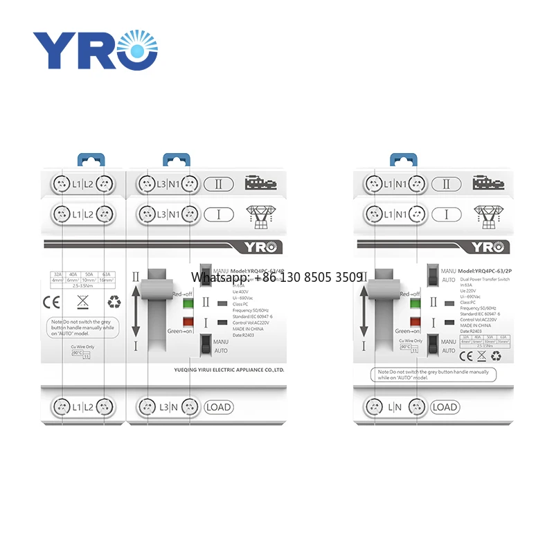 YRO Dual Power Transfer Switch Change Over Switch Device 2P 63A ATS Panel Double Power Automatic Transfer Switch Electric