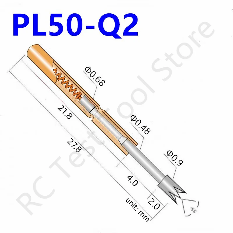 

20/100PCS PL50-Q2 Spring Test Pin PL50-Q Test Probe Copper Pogo Pin Metal Test Needle Test Tool 27.8mm Dia 0.68mm 0.90mm 0.48mm