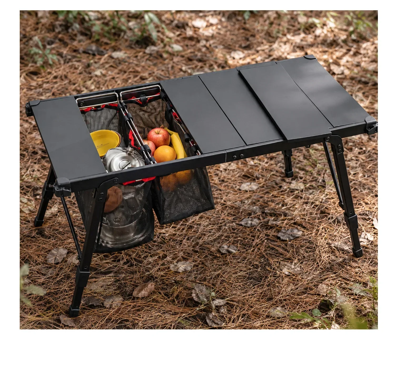 2026 IGT Camping Folding Table with Storage Net Basket Picnic Tableware Drain Basket Aluminum Plate Table Hanging Storage Grid