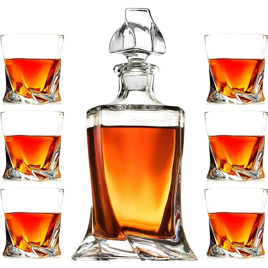 مجموعة إناء الويسكي الزجاجي الكريستالي الخالي من الرصاص مع 6 أكواب لسيارة سكوتش الأيرلندية ويسكي بوربون وتكيلا تذوق الشراب الأنيق
