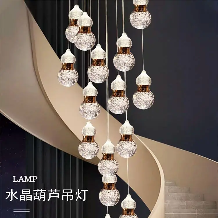 Nordic Duplex Staircase Crystal Gourd Chandelier Luxury Villa Rotating Staircase Entrance Light for High-Ceiling Split-Level Apa