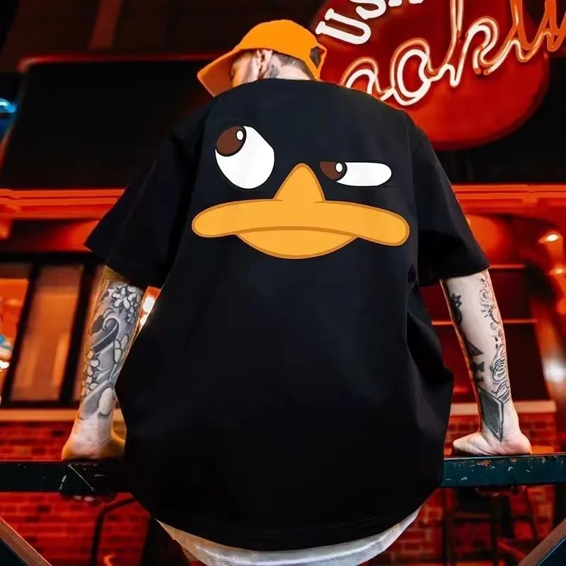 8XL Loose Fitting Fashionable American Vintage Duck Expression Print T-shirt With Round Neck Men Versatile Couple Outfit image 2