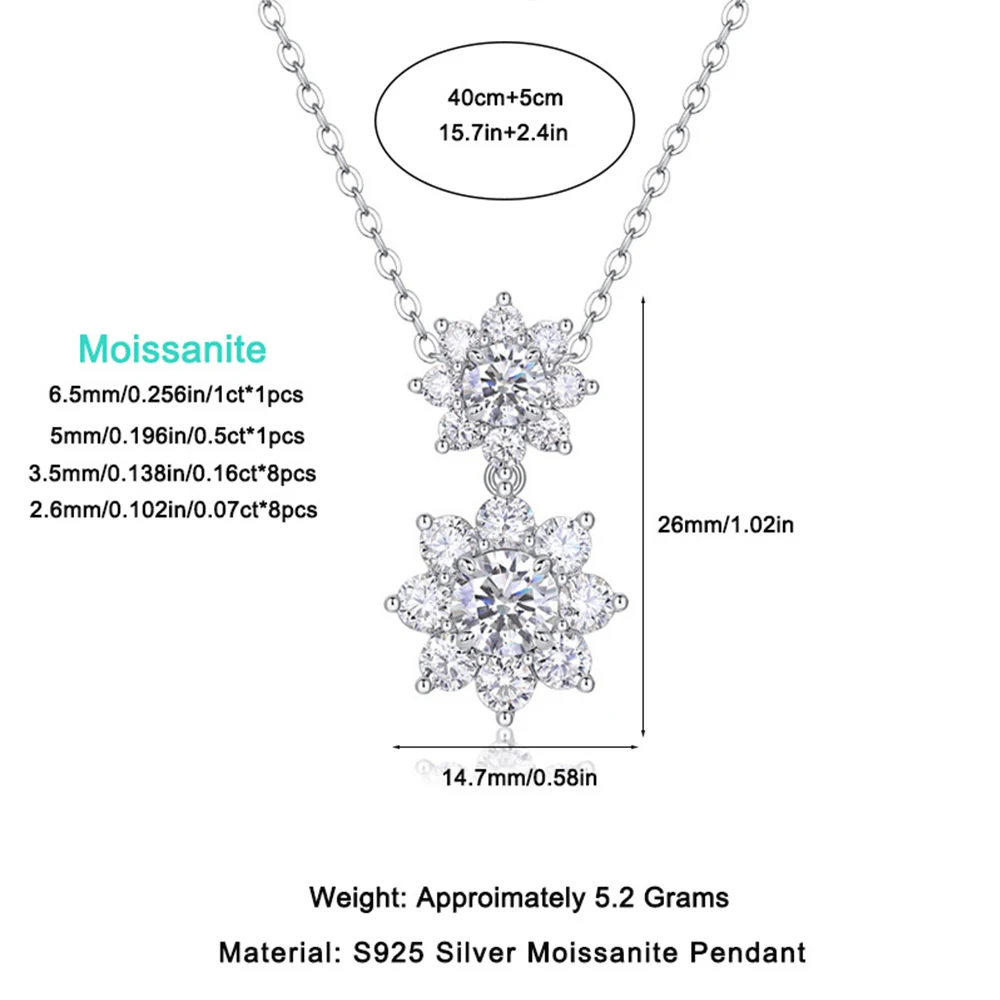 1.73CT D สี Moissanite จี้สร้อยคอผู้หญิงได้รับการรับรอง 925 เงินสเตอร์ลิงสร้อยคอดอกทานตะวันงานแต่งงานเครื่องประดับ
