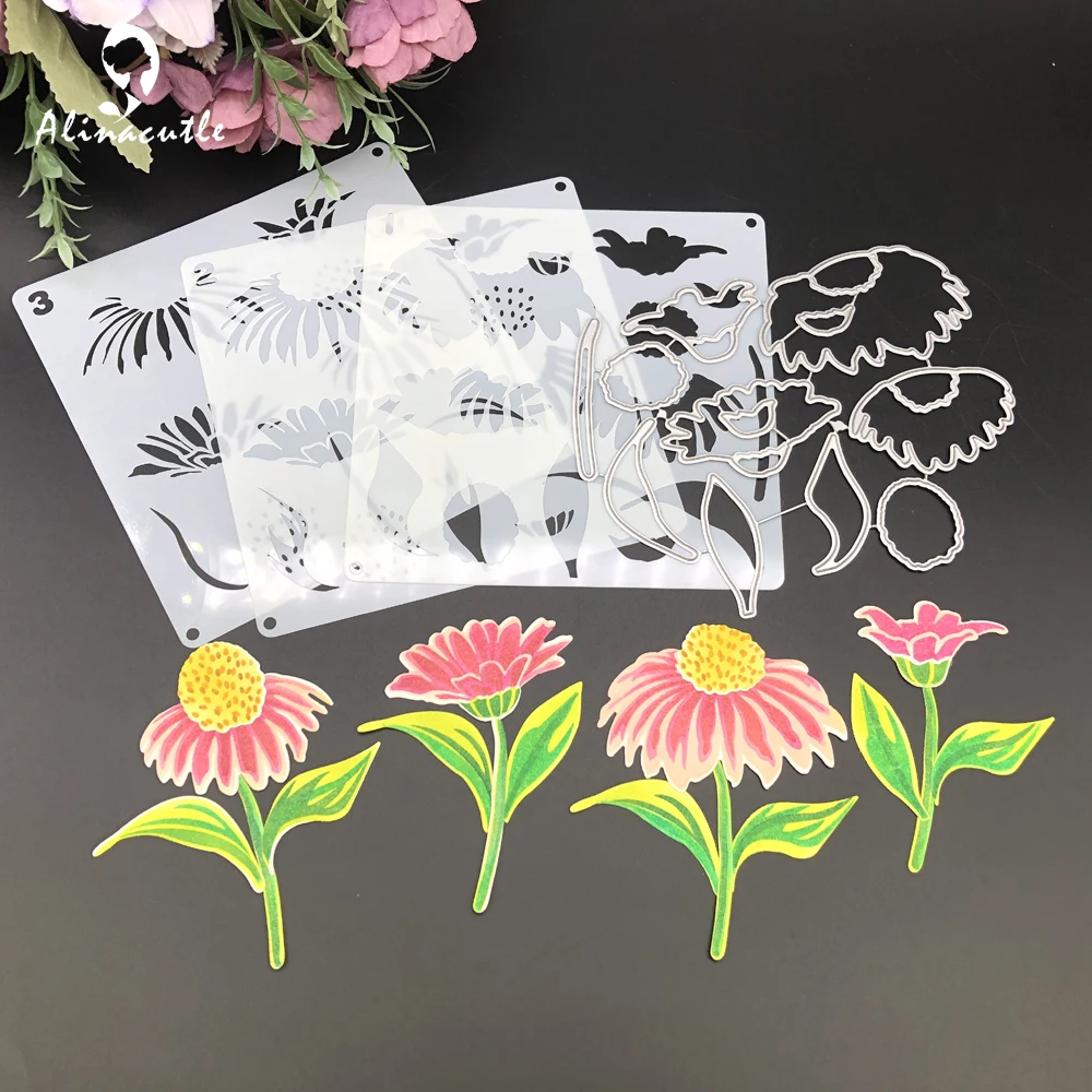 

Alinacutle Layered Coneflower Stencils with Metal Cutting Dies Cut Paper Craft Card Template Scrapbooing Handmade Craft Cut Dies